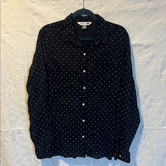 Old Navy Black and White Polka Dot Button Down Shirt, Size XL - Picture 1 of 3